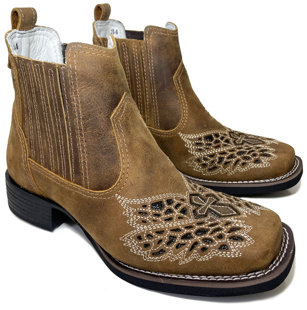 Botina Texana Feminina Camel Asa Glitter Preto Sola Marrom Bico Q