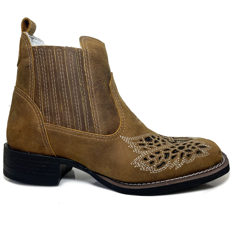 Botina Texana Feminina Camel Asa Glitter Preto Sola Marrom Bico Q